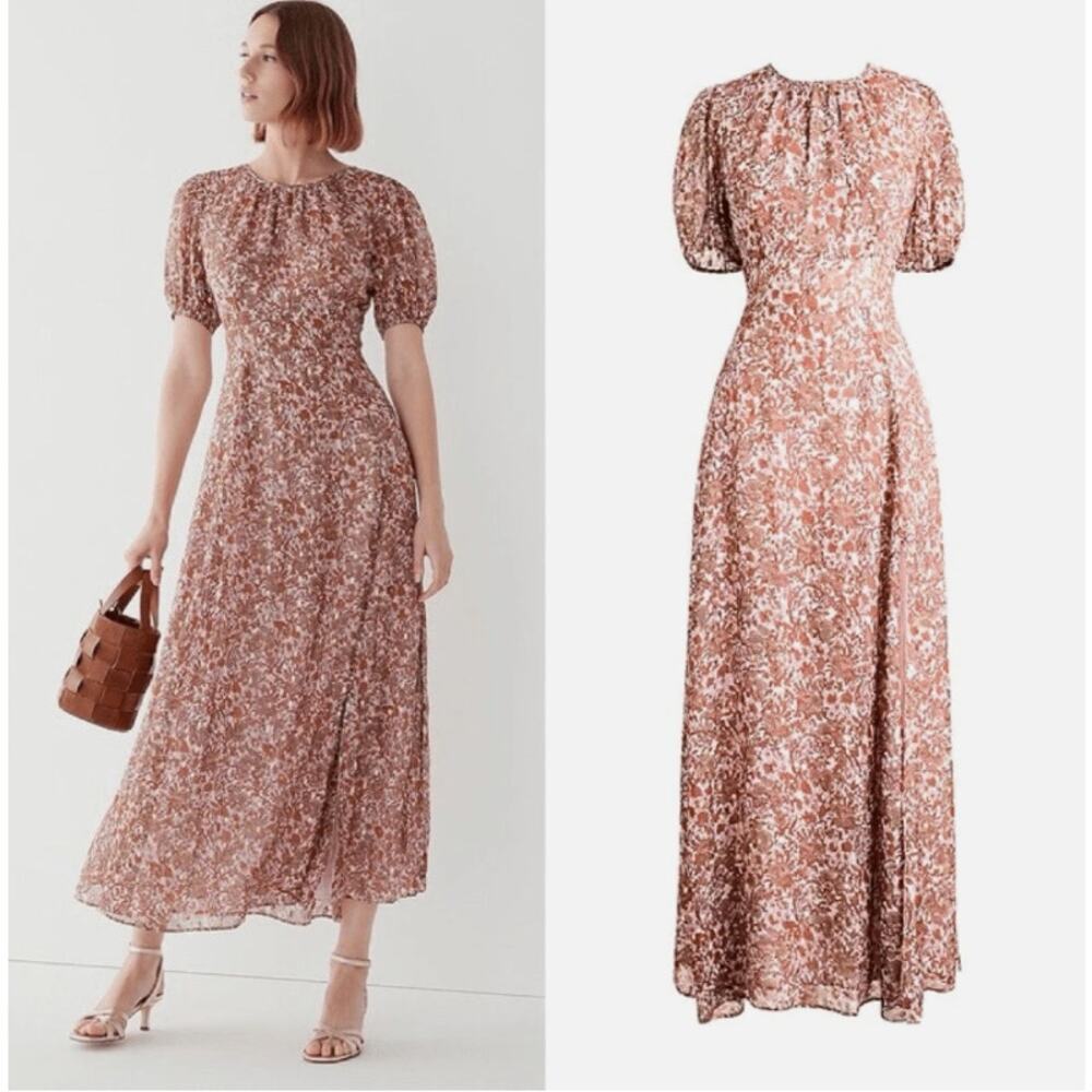 J.Crew Collection Open-back Pink Metallic Clip-dot Dress Bouquet Floral Womens 8